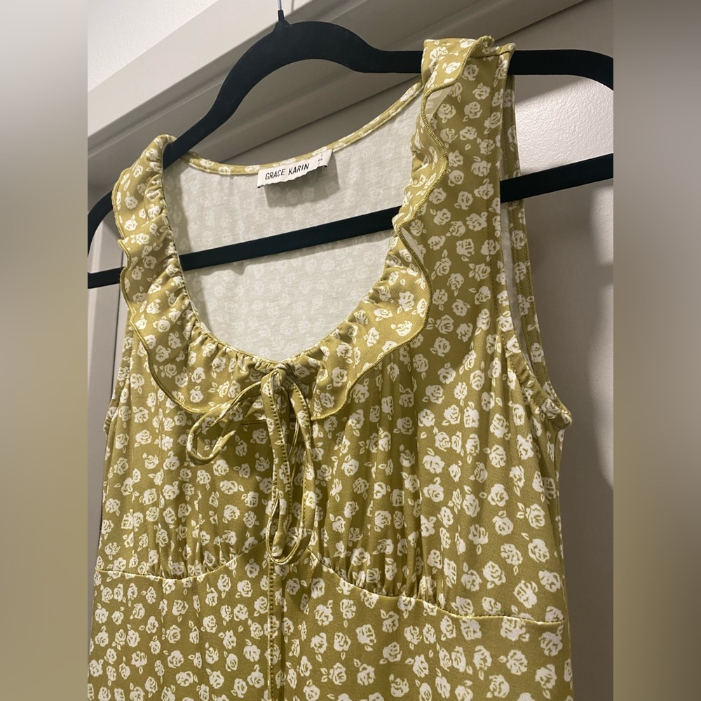 Grace Karin Olive Green Floral Midi Dress with White Print - Picture 6 of 16